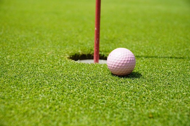 Putting green met zachte ochtendmist